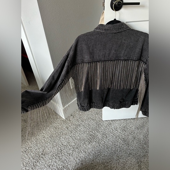 Women’s rhinestone fringe jean jacket - Picture 3 of 4